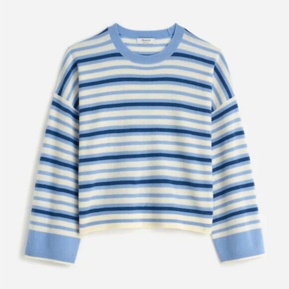 Madewell Striped Boxy Relaxed Fit Long Sleeve Casual Sweater Blue White Size XS - Picture 6 of 15